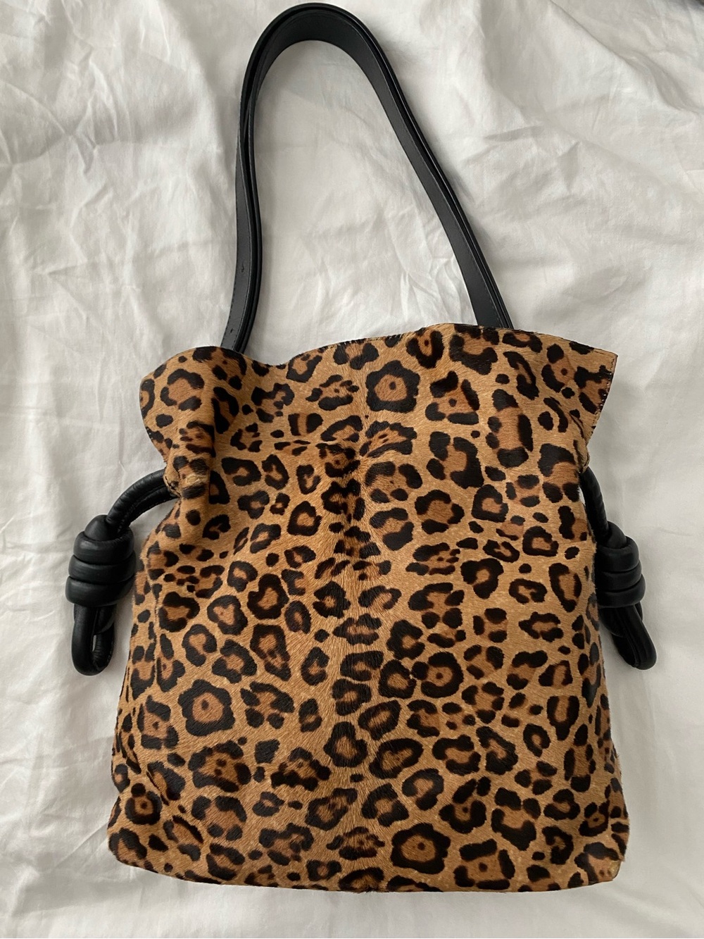 LOEWE Leopard Pony Hair Flamenco Knot Bag